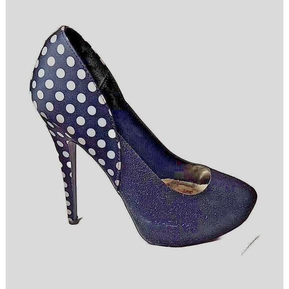 KIM KARDASHIAN KOLLECTION Polka Dot Hidden Platform‎ Heels Pumps Womens Size 7 M - Picture 1 of 6